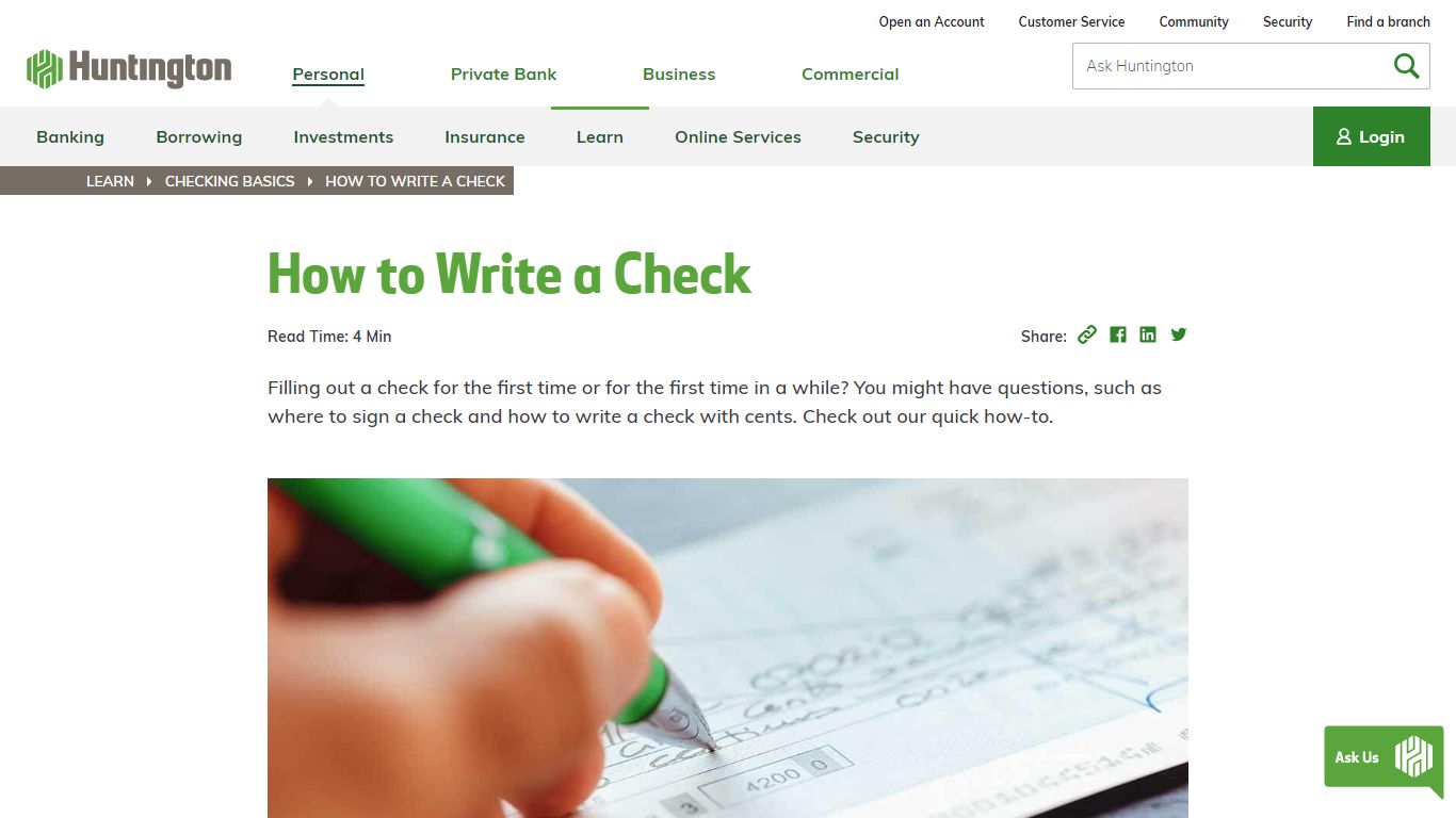 How to Write A Check: Fill Out A Check | Huntington Bank